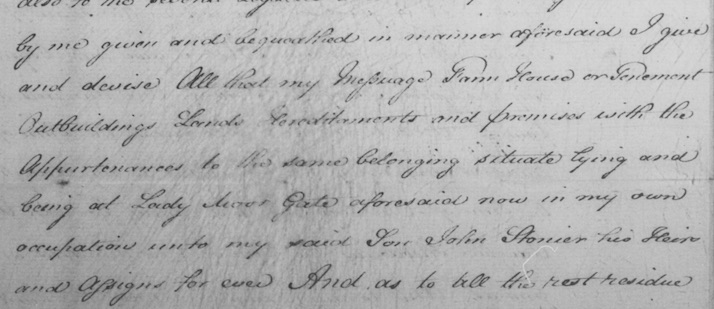 Extract from will of John Stonier 1806