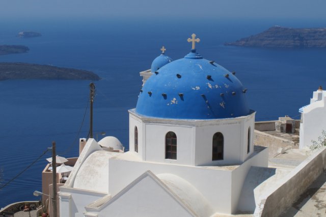 Classic blue dome of Santorini