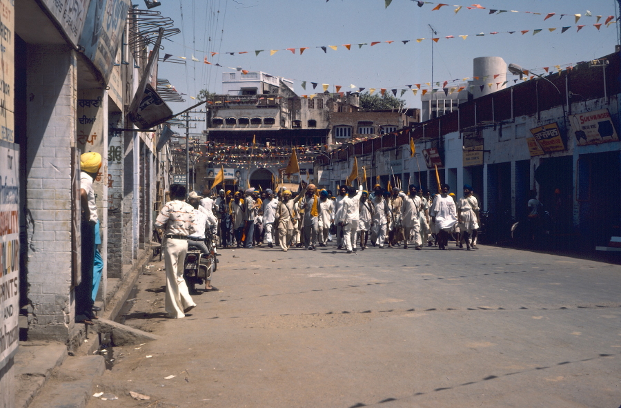 Sikh's marching through the town