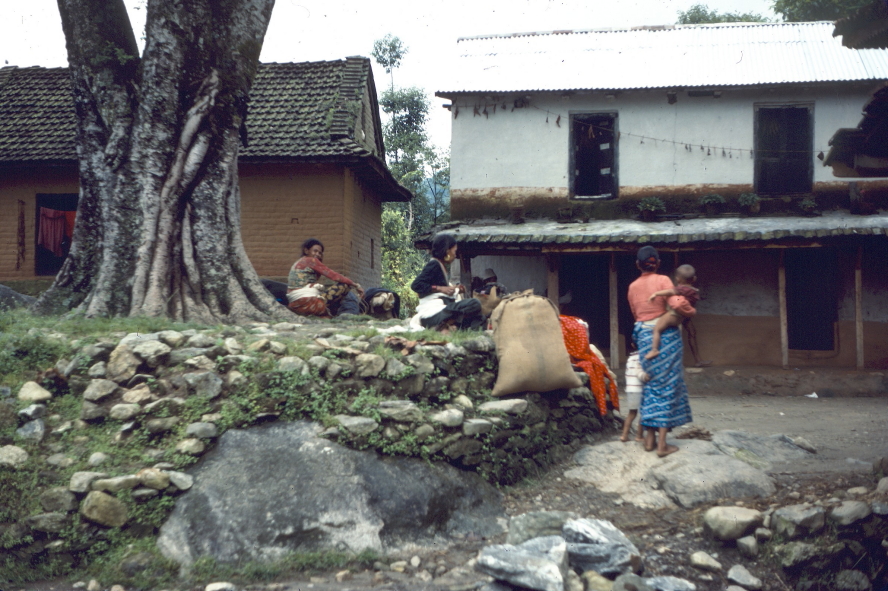 Peope resting in village