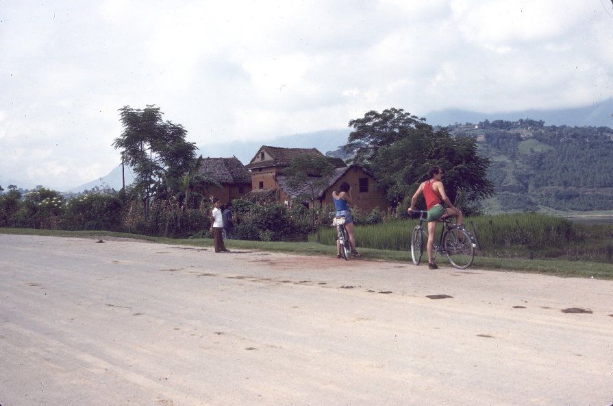 Cycling along deserted road from Kathmandu to Patan