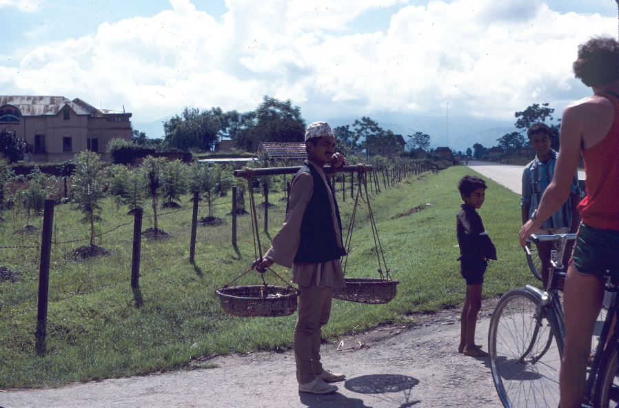 Talking to locals at road junction