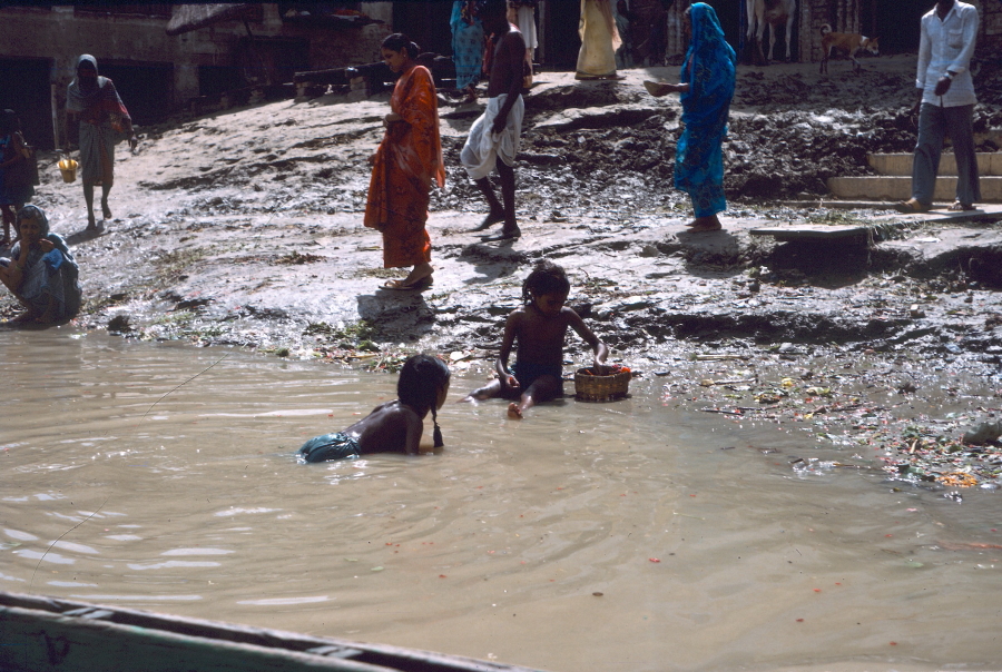 Children playing on banks of Ganges