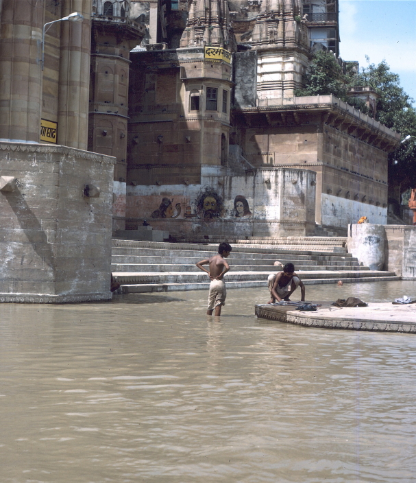 Palaces along the edge of the Ganges seen from the water