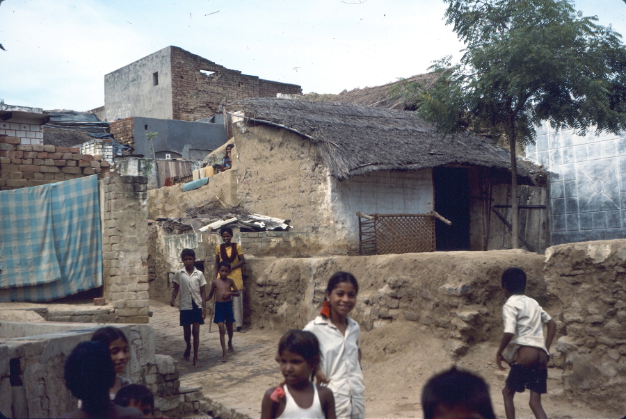 Village houses and children playing