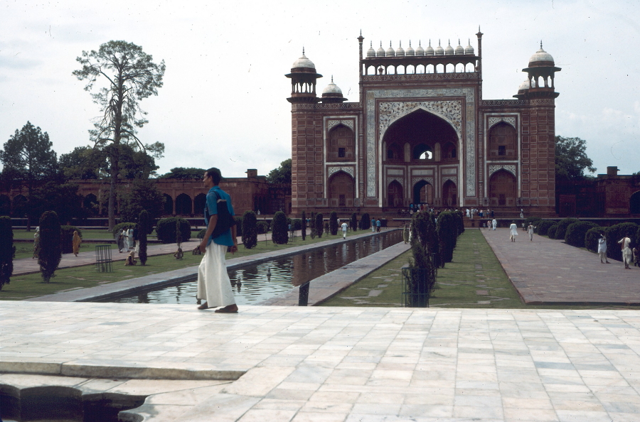 Looking back at main entrance from inside grounds of Taj Mahal