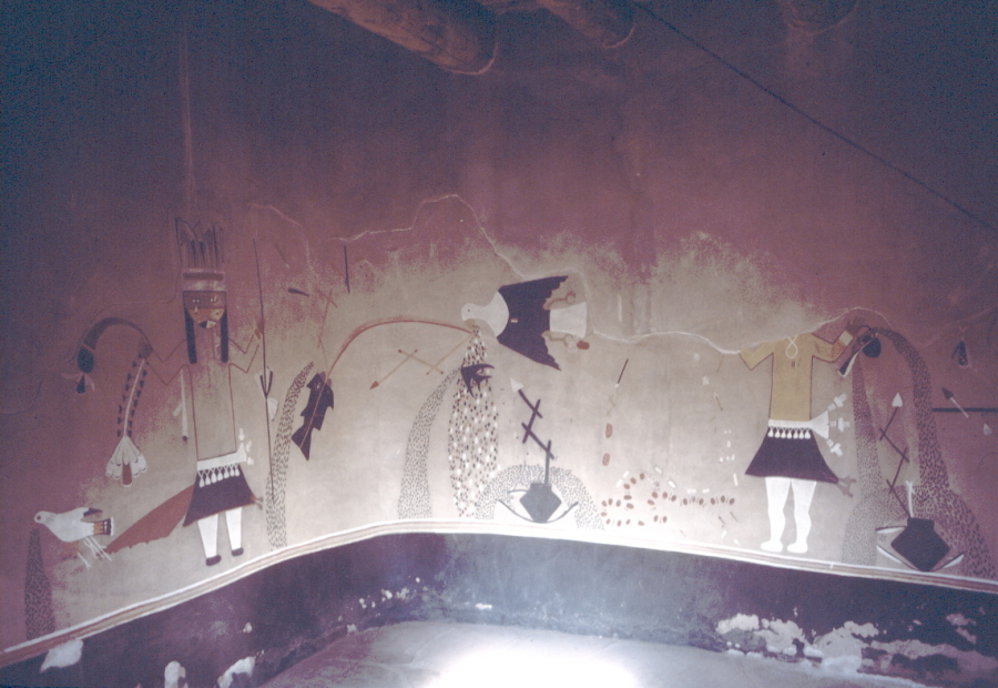 Murals inside kiva at Kuaua Pueblo Coronada Monument