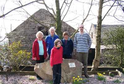 Family by memorial garden
